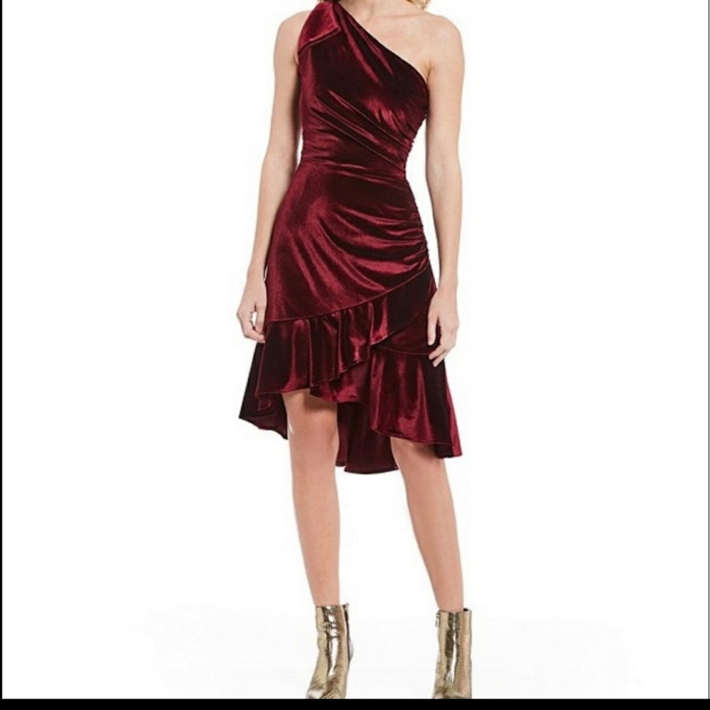 Chelsea & Violet Red Velvet One Shoulder Hi-Low Dress - Size small and large
